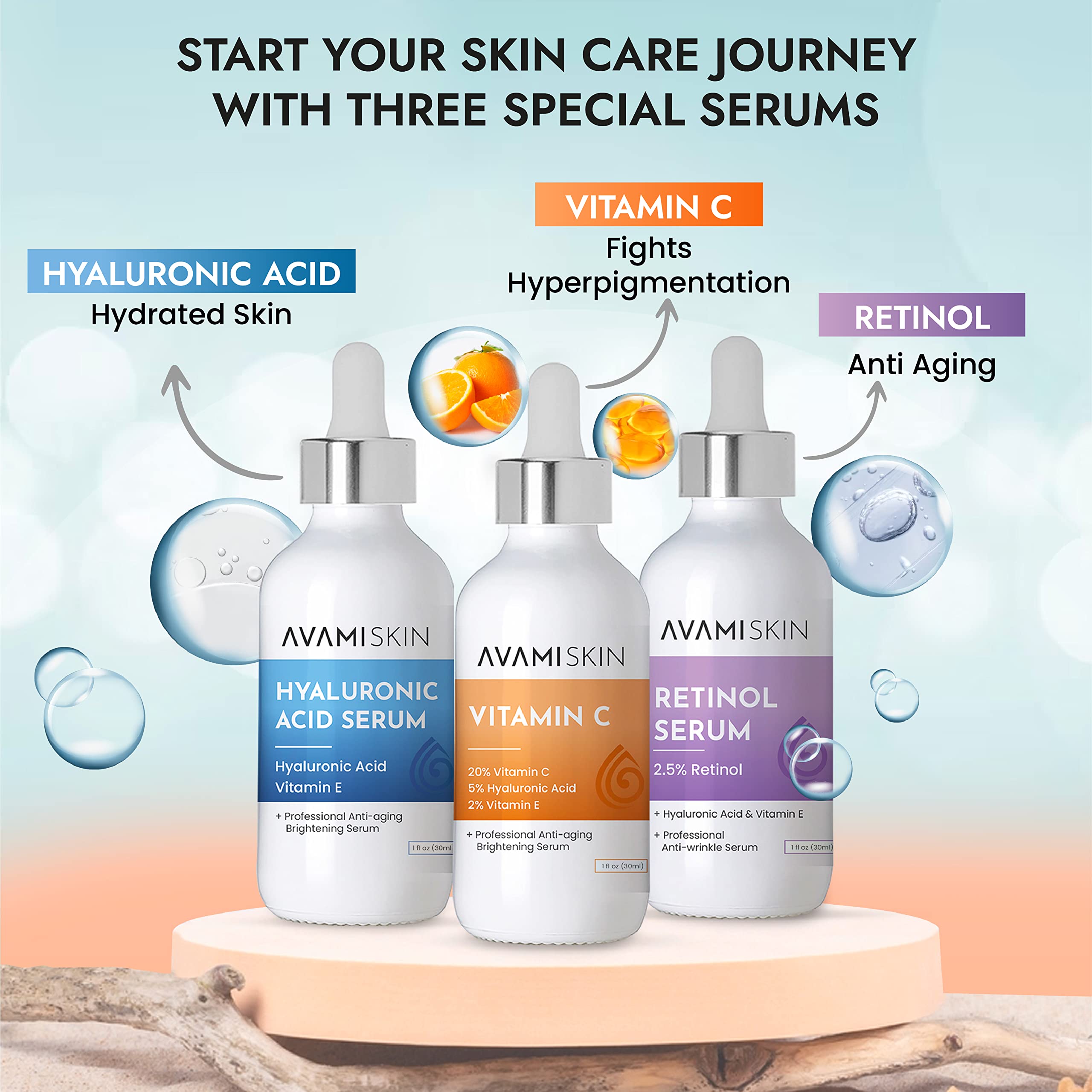 Amazon.com: AVAMI 3-Piece Skin Serum Set - Vitamin C, Hyaluronic